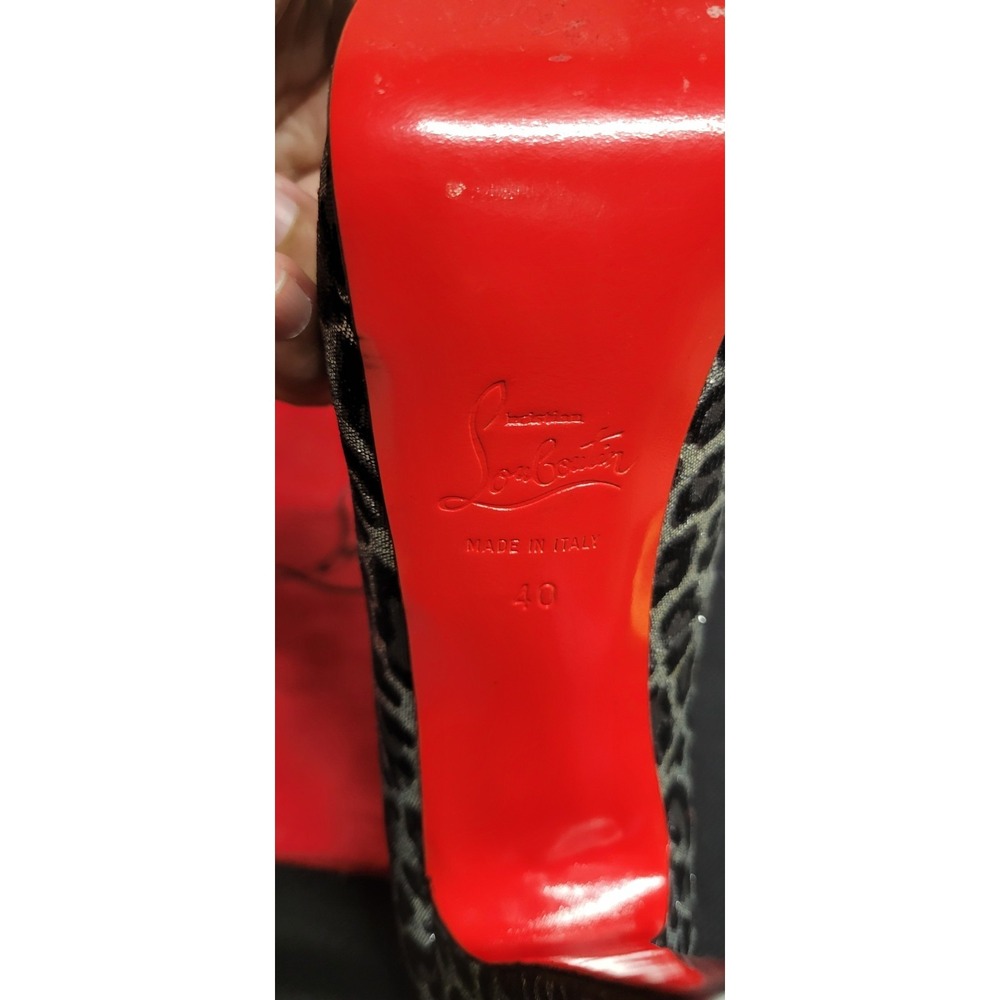 Silver And Black Animal Print Christian Louboutin Canvas Platform Pumps Size 40 - Picture 6 of 12